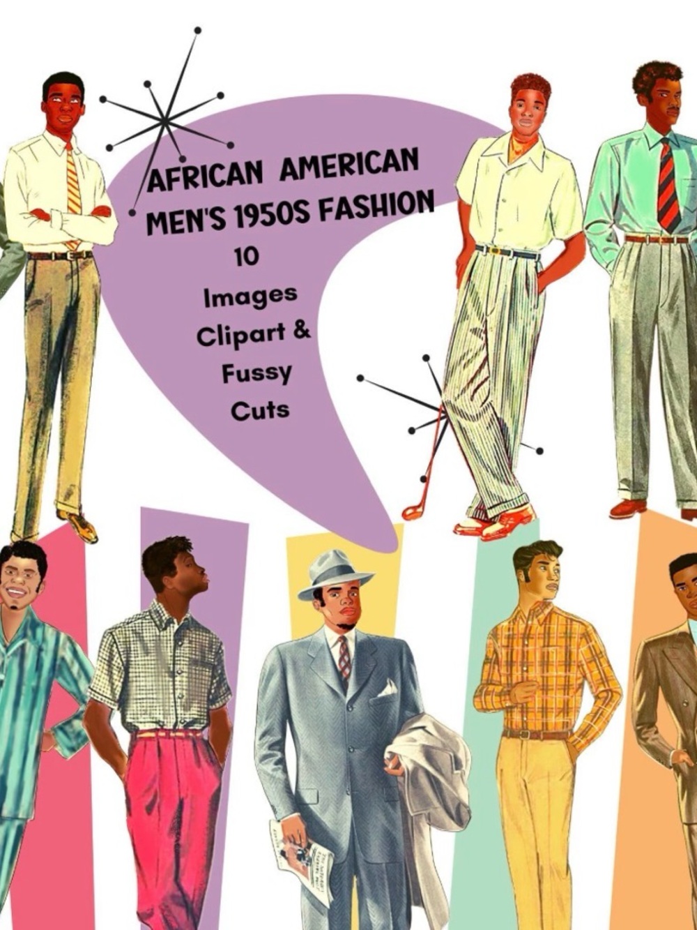 Vintage 1950s Men's Fashion Illustration - Colorful Retro Clipart